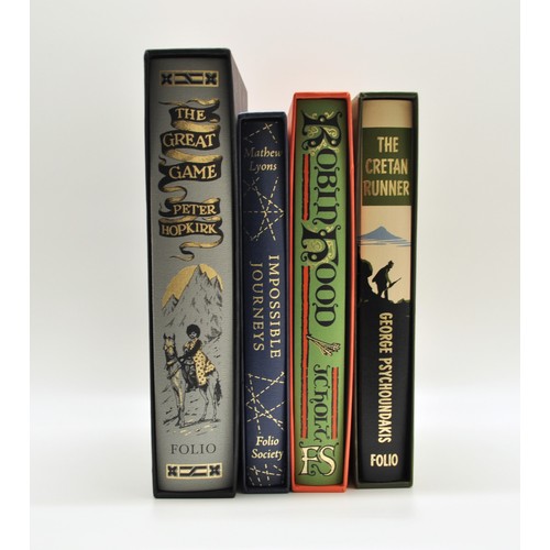 56 - x4 Folio Society books with sleeves - Robin Hood, The Great Game, Impossible Journeys, The Cretan Ru... 