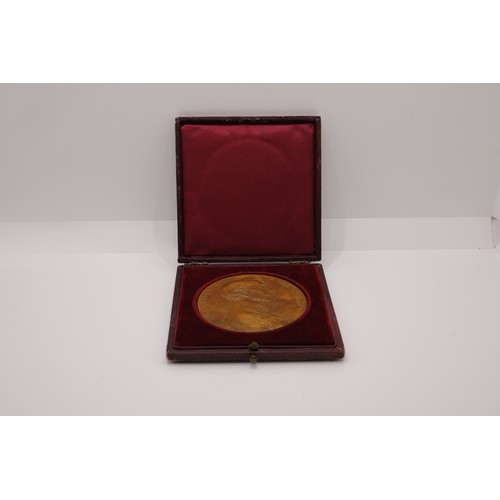 63 - Bronze medallion in box, Sir John Pope Hennessy (1834-1891), 15th Governor (1883-1889), his departur... 