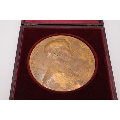 63 - Bronze medallion in box, Sir John Pope Hennessy (1834-1891), 15th Governor (1883-1889), his departur... 