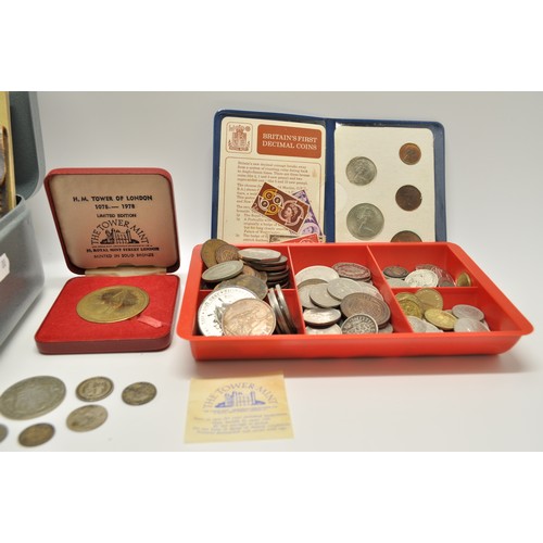 72 - A cash tin (with key) containing mixed UK coinage of various dates and coins from around the world