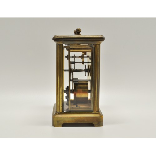 113 - Antique travelling carriage clock in case, bevelled glass with white dial reads Drew & Co 56 & 157 L... 