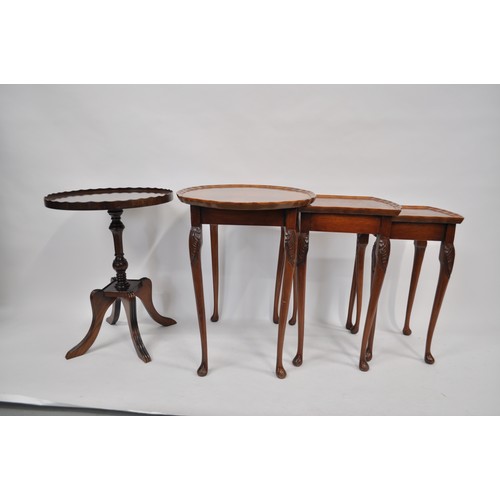 127 - Nest of tables (x3) of burr walnut effect plus one other mahogany finish Chester oval  table