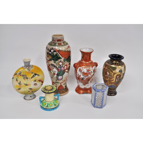 134 - Group of Chinese and Japanese items consisting of hand-painted crackle glaze vase, Katani vase, toge... 