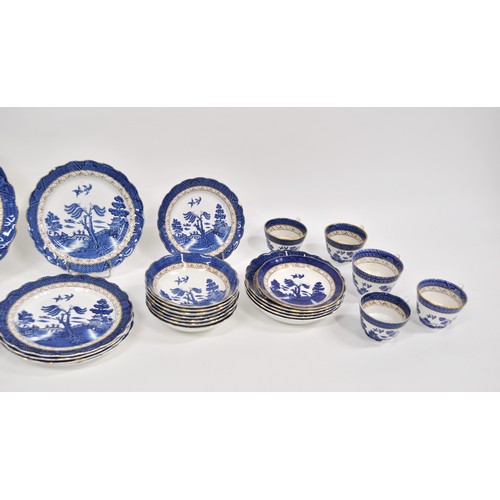 140 - A collection of blue and white China ware consisting of cups, plates, saucers and bowls etc. some ma... 