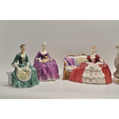 146 - x5 Royal Doulton figurines including Belle O The Ball HN1997 together with x2  Italian Capidimonte f... 