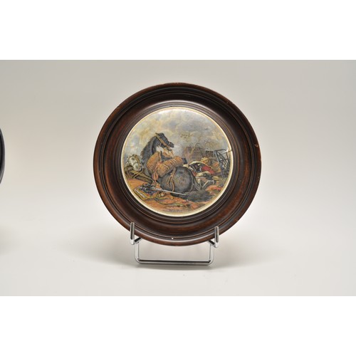 162 - x3 antique  pot lids in wooden frames including funeral of the Late Duke of Wellington A/F