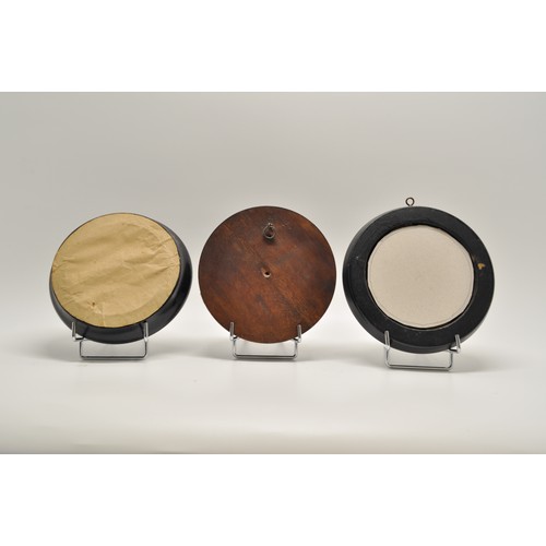 162 - x3 antique  pot lids in wooden frames including funeral of the Late Duke of Wellington A/F