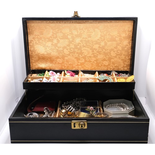 87A - Jewellery box with contents - consisting of watches, brooches, bracelets, necklaces, earrings some o... 