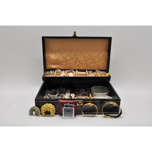 87A - Jewellery box with contents - consisting of watches, brooches, bracelets, necklaces, earrings some o... 