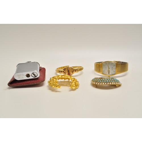 87A - Jewellery box with contents - consisting of watches, brooches, bracelets, necklaces, earrings some o... 