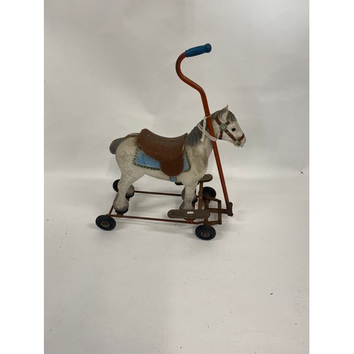 14 - Rare vintage Triang push/ride-along horse, marked Tri-ang to side and wheels, approx H76cms