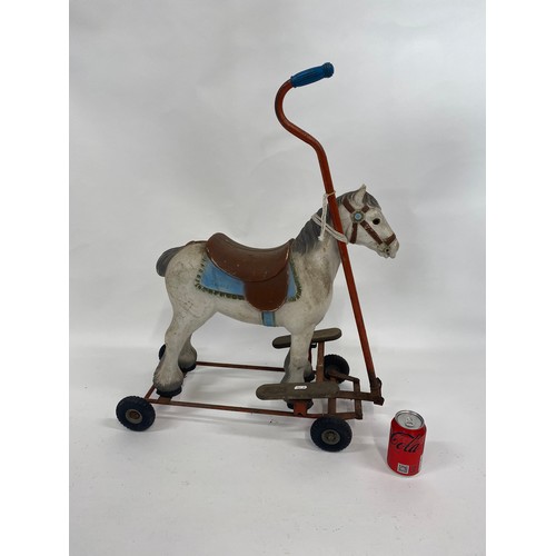 14 - Rare vintage Triang push/ride-along horse, marked Tri-ang to side and wheels, approx H76cms