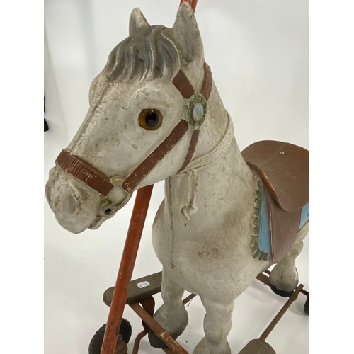 14 - Rare vintage Triang push/ride-along horse, marked Tri-ang to side and wheels, approx H76cms