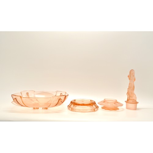 32 - Art Deco Glassware to include a  figure, Walther & Sohne  Arabella pink satin glass semi nude flower... 