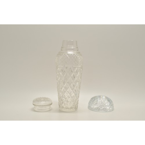 33 - Cut crystal cocktail shaker together with cut crystal paperweight