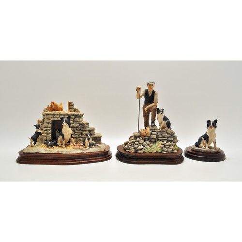 55 - Border Fine Art x3 models - One man and his dog, border collie figure and Jocks Pride, all signed Ay... 