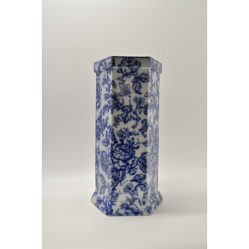 59 - Pair of Losol Ware Burslem hexagonal vases, with blue and white floral design, approx H29cm. A/F