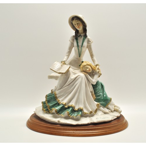 80 - A resin Capodimonte style figure of elegant lady reading to child, signed A. Belcari, approx H31cm