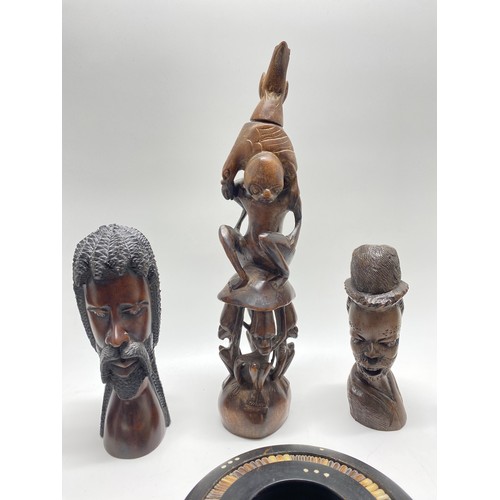 84 - African/Egyptian figures and treen predominately hand carved, also includes a Westair sphinx cat etc... 