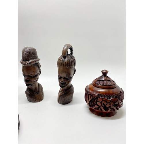 84 - African/Egyptian figures and treen predominately hand carved, also includes a Westair sphinx cat etc... 