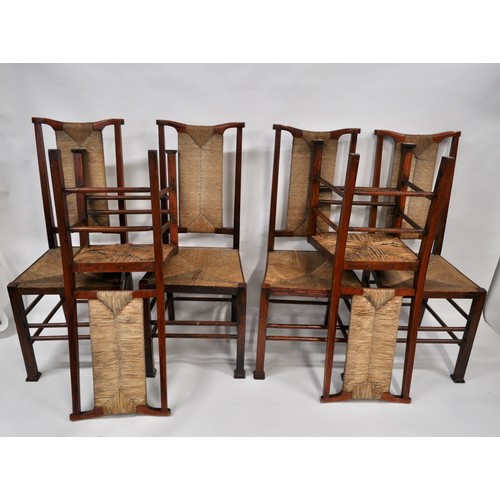 89 - x6 Arts & Craft style chairs with rush work to back and seat AF