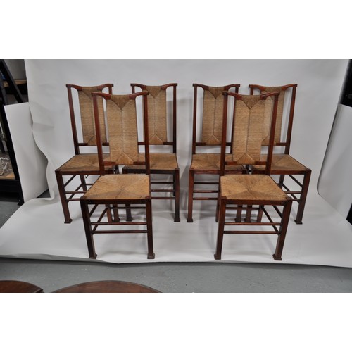 89 - x6 Arts & Craft style chairs with rush work to back and seat AF