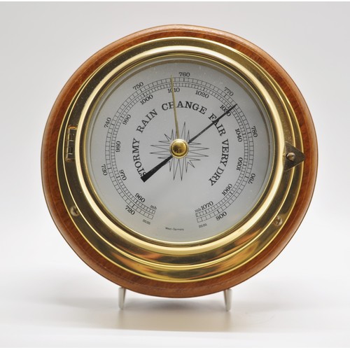 102 - Sestrel  ship's bulkhead brass wall clock with subsidiary dial, label to back reads 'Hudson Bay buil... 