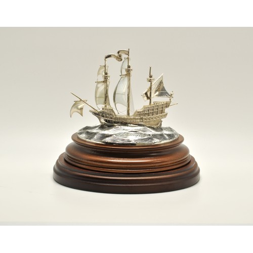 104 - Royal Mint model of Sir Francis Drake the' Golden Hind' hand crafted in sterling .925 silver mounted... 