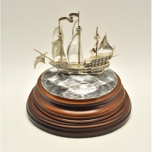 104 - Royal Mint model of Sir Francis Drake the' Golden Hind' hand crafted in sterling .925 silver mounted... 