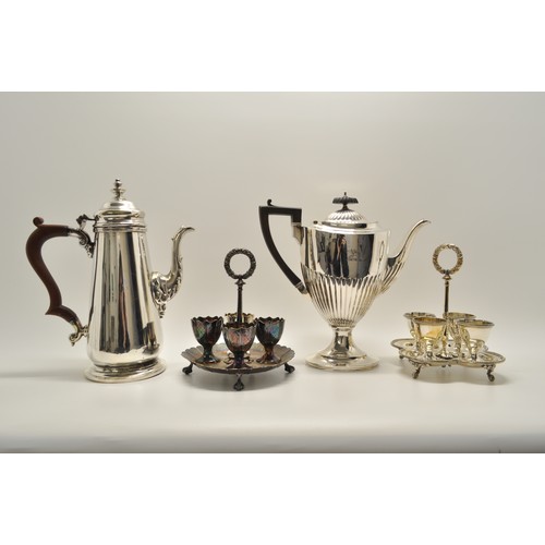 107 - Vintage silver plate items predominately by Elkington, to include egg cups, coffee pot etc.