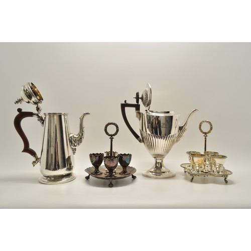 107 - Vintage silver plate items predominately by Elkington, to include egg cups, coffee pot etc.