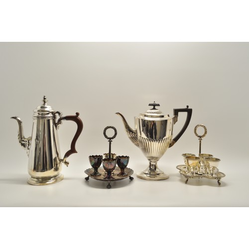 107 - Vintage silver plate items predominately by Elkington, to include egg cups, coffee pot etc.