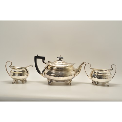 120 - Military interest - Antique Elkington plate three piece tea set, engraved 'presented to Capt J K Bro... 