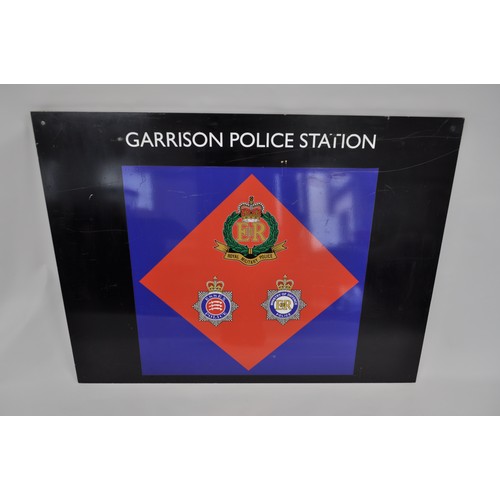 121 - Large 'Garrison Police Station' aluminium gate sign, approx size L120cm x H90cm