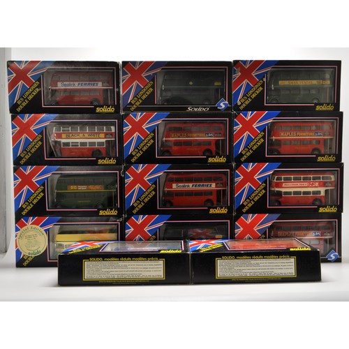 180 - x14 boxed Solido die cast models of double decker buses with decals, some special editions