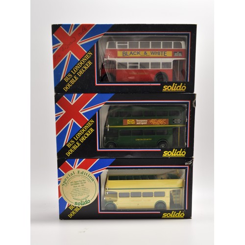 180 - x14 boxed Solido die cast models of double decker buses with decals, some special editions