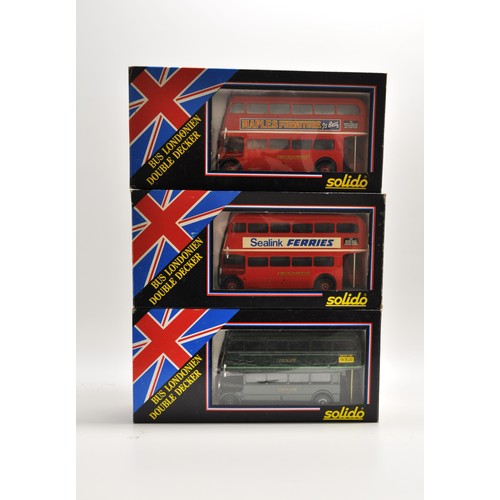 180 - x14 boxed Solido die cast models of double decker buses with decals, some special editions