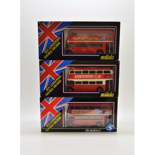 180 - x14 boxed Solido die cast models of double decker buses with decals, some special editions