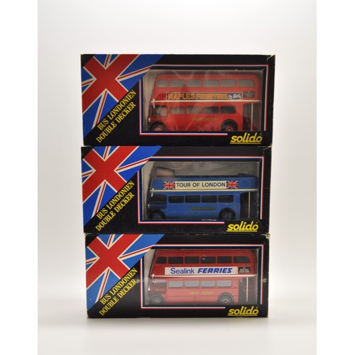 180 - x14 boxed Solido die cast models of double decker buses with decals, some special editions