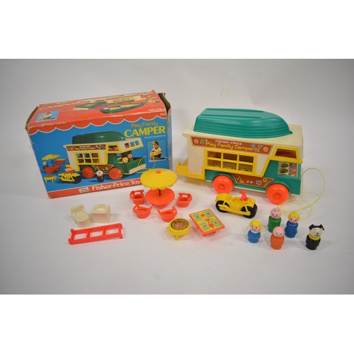 181 - Rare vintage Fisher Price  1974 boxed Play Family Camper with accessories  and original box  a/f