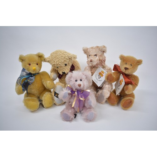 190 - A group of Canterbury Bears of Mohair and plush finish, some of which have original tags, (x5 items ... 