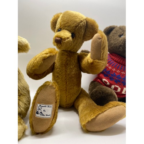 195 - Teddy group consisting; Growler teddy bear by Libby Heald, Aurura Milennium hand crafted bean bear a... 