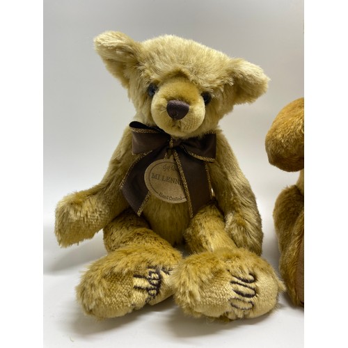 195 - Teddy group consisting; Growler teddy bear by Libby Heald, Aurura Milennium hand crafted bean bear a... 