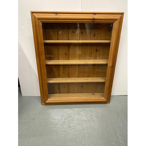 96 - Farmhouse style pine wall cabinet, ideal for displaying figures/cars/ornaments etc. Approx size L74 ... 