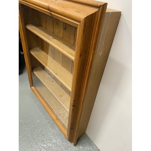 96 - Farmhouse style pine wall cabinet, ideal for displaying figures/cars/ornaments etc. Approx size L74 ... 