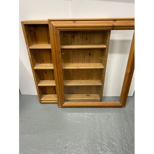 96 - Farmhouse style pine wall cabinet, ideal for displaying figures/cars/ornaments etc. Approx size L74 ... 