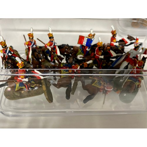 144 - In excess of 130 military metal figures predominantly Napoleonic Wars, painted; various regiments an... 