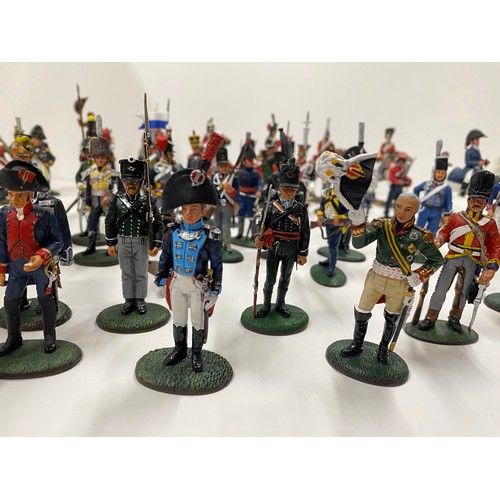 144A - A display cabinet full of military metal figures some Del Prado, predominantly Napoleonic Wars, some... 