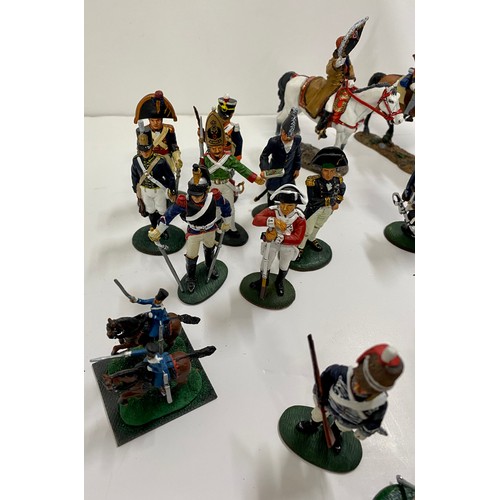 144A - A display cabinet full of military metal figures some Del Prado, predominantly Napoleonic Wars, some... 