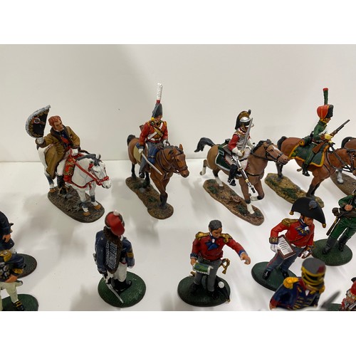 144A - A display cabinet full of military metal figures some Del Prado, predominantly Napoleonic Wars, some... 